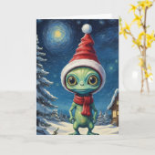 Carte Nuit étoile mignonne Alien espace Noël (Fleur jaune)