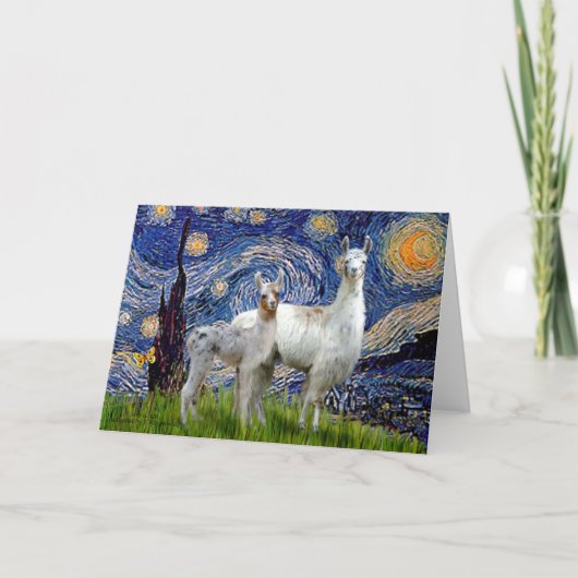 Carte Nuit étoilée avec deux lamas (Devant)