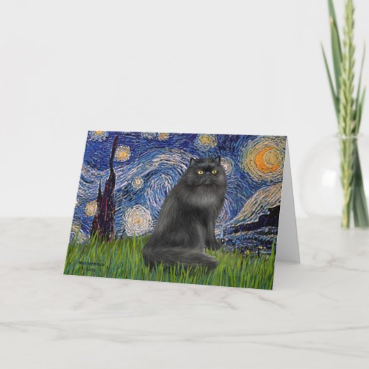 Carte Nuit étoilée - Chat persan noir (Devant)