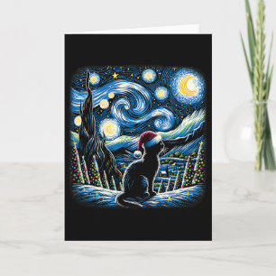 Carte Nuit étoilée festive de Noël de Van Gogh Chat noir