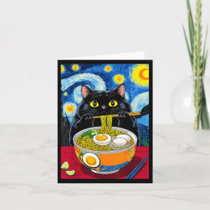 Carte Nuit étoilée Ramen de chat gras noir drôle C