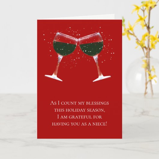 Carte Nuit Joyeuses Vacances de Noël Vin Drôle (Fleur jaune)