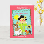 Carte Nuit Joyeux Anniversaire Mignonne Animaux de ferme (Fleur jaune)