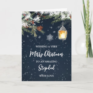 Carte Nuit neige d'hiver Stepdad Joyeux Noël