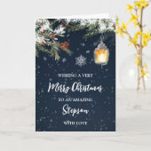 Carte Nuit neige d'hiver Stepson Joyeux Noël (Fleur jaune)