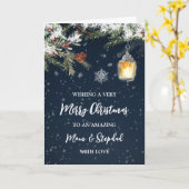 Carte Nuit neigeuse Maman et Stepdad Noël (Fleur jaune)