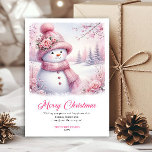 Carte numérique festive rose bonhomme de neige Noë