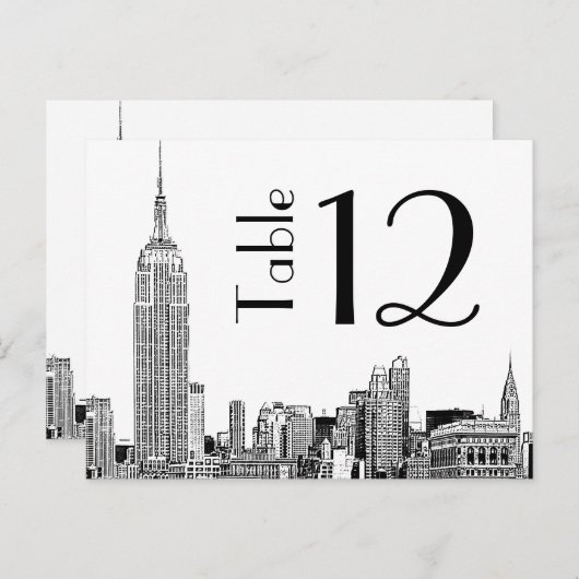Carte numérique NYC Skyline 01 Etched Table Number (Devant / Derrière)