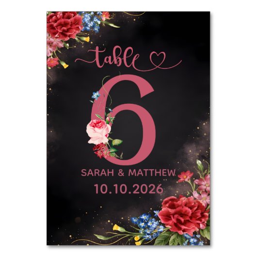 Carte numéro 6 de table de mariage floral rose (Par défaut)