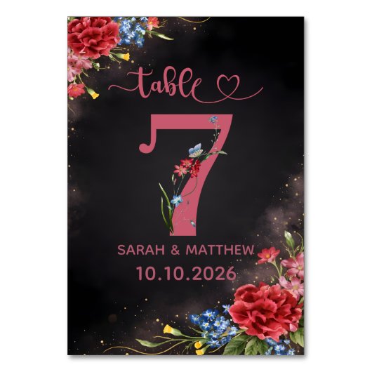 Carte numéro 7 de table de mariage floral rose (Par défaut)
