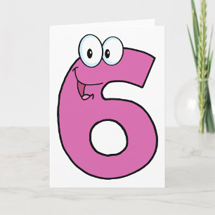Carte Numéro de dessin 6 amusant violet souriant six