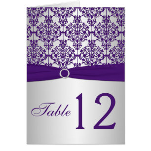 Carte numéro de table Argent et Pourpre Damask