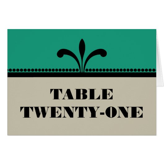 Carte Numéro de table Art Déco Design Vert/Beige (Devant horizontal)