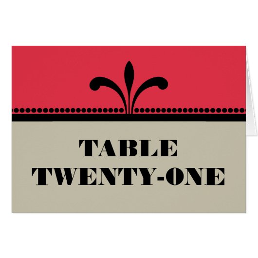 Carte Numéro de table Art Déco Fancy Rouge/Beige (Devant horizontal)