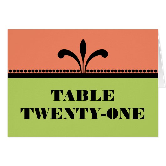 Carte Numéro de table Art Déco Orange/Green Fancy (Devant horizontal)