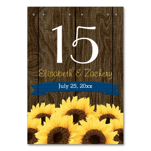 CARTE NUMÉRO DE TABLE BALT BLEU RUSTIC SUNLOWER (Dos)