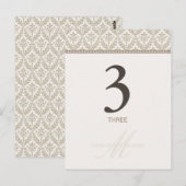Carte Numéro de table Champagne Damask Monogramme (Devant / Derrière)