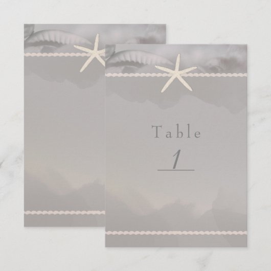 Carte numéro de table chic étoile de mer grise de  (Devant / Derrière)