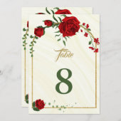 carte numéro de table de fleurs rouges (Devant / Derrière)