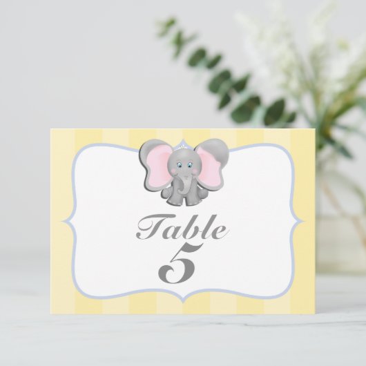 Carte numéro de table de la soirée Eléphant Bébé m (Debout devant)