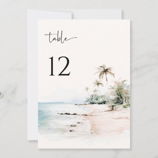 Carte Numéro de table de mariage de plage tropical (Devant)