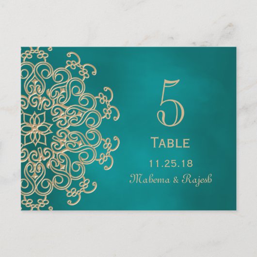 CARTE NUMÉRO DE TABLE DE MARIAGE INDIEN turquoise  (Devant)