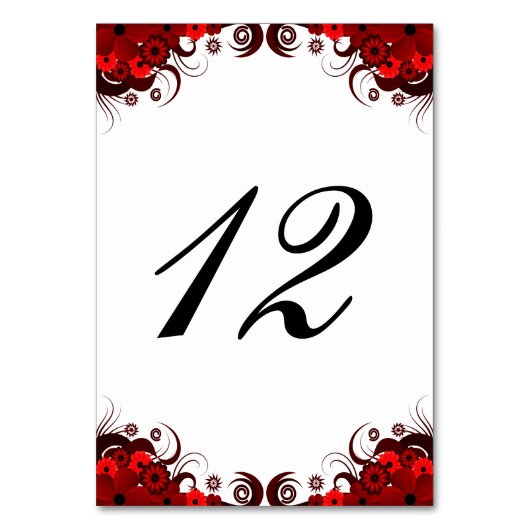 Carte Numéro de table de réception Florale rouge e (Par défaut)