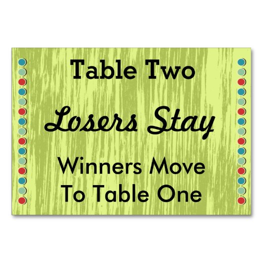 Carte numéro de table des points Bunco #2 (Devant)