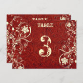 Carte Numéro de table en cuir rouge (crème, plat) (Devant / Derrière)
