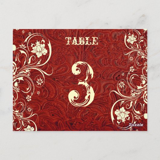 Carte Numéro de table en cuir rouge (crème, plat) (Dos)