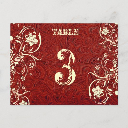 Carte Numéro de table en cuir rouge (crème, plat) (Devant)