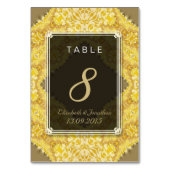 Carte Numéro de table Gold Yellow Mariage damassé (Dos)