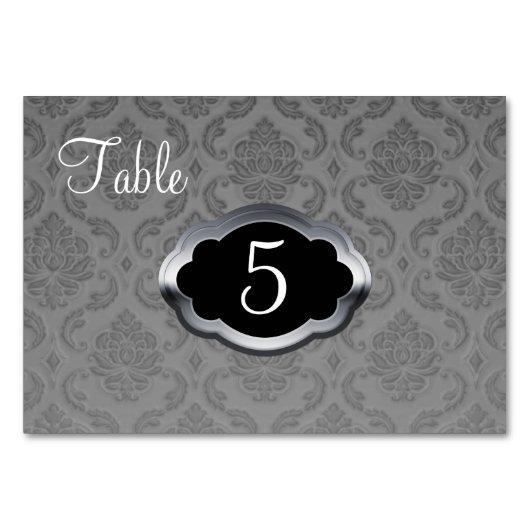 Carte Numéro de table Gris Argent Damas (Devant)