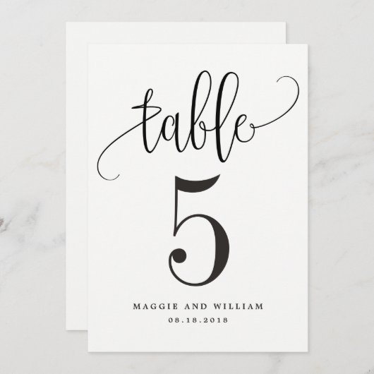 Carte Numéro de table Lovely Calligraphy (Devant / Derrière)