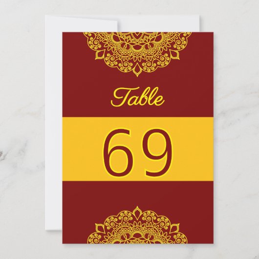 carte numéro de table mandala or (Devant)