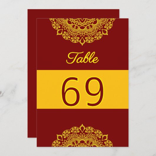 carte numéro de table mandala or (Devant / Derrière)