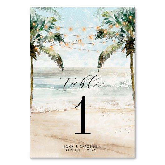 carte numéro de table mariage boho beach palmes (Dos)