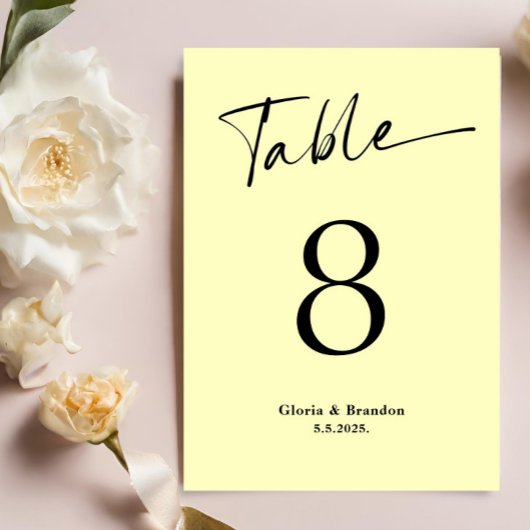 Carte Numéro de table Mariage citron