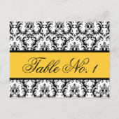 Carte Numéro de table mariage damassé jaune noir (Dos)