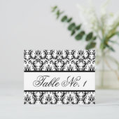 Carte Numéro de table mariage damassé noir blanc (Debout devant)