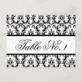 Carte Numéro de table mariage damassé noir blanc (Dos)