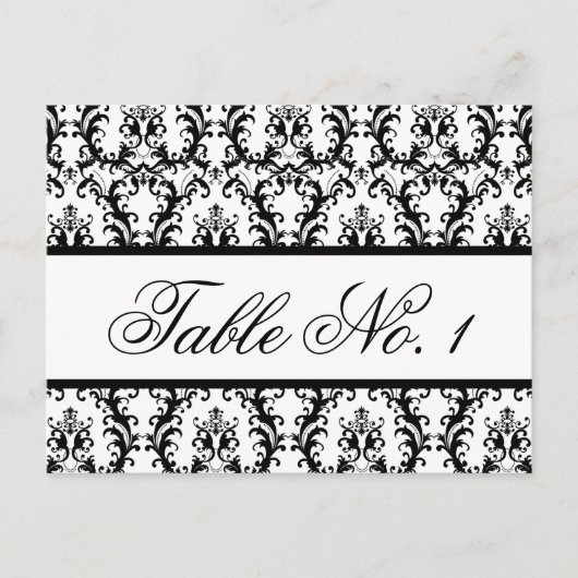Carte Numéro de table mariage damassé noir blanc (Devant)