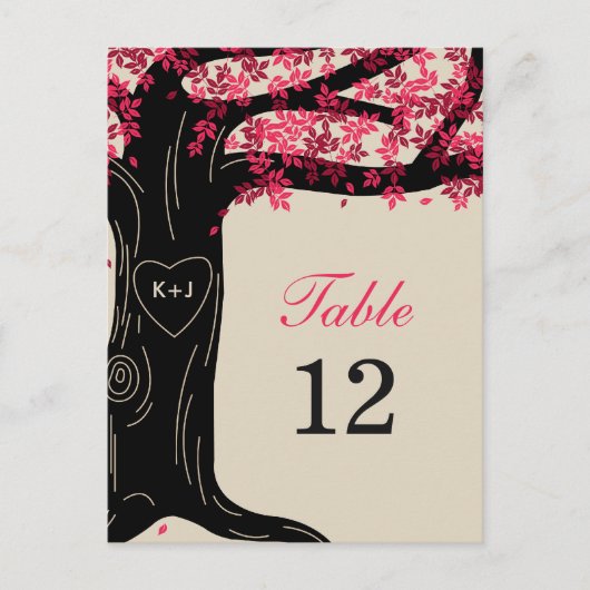 Carte Numéro de table Mariage de chêne - Fuchsia (Devant)