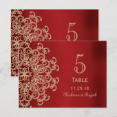 CARTE NUMÉRO DE TABLE MARIAGE INDIEN ROUGE ET OR (Devant / Derrière)