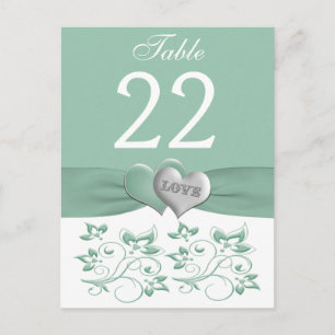Carte Numéro de table Mint, White Floral Hearts
