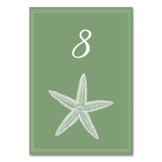 Carte Numéro de table Moss Green Starfish (Par défaut)