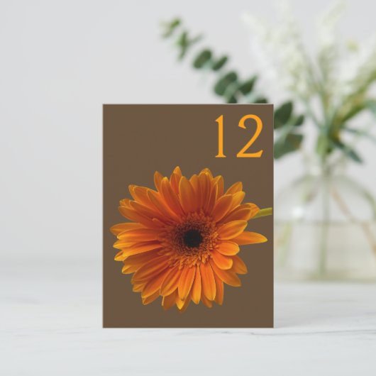 Carte Numéro de table Orange Gerbera Daisy (Debout devant)