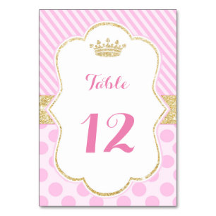 Carte numéro de table Princesse baby shower or ros