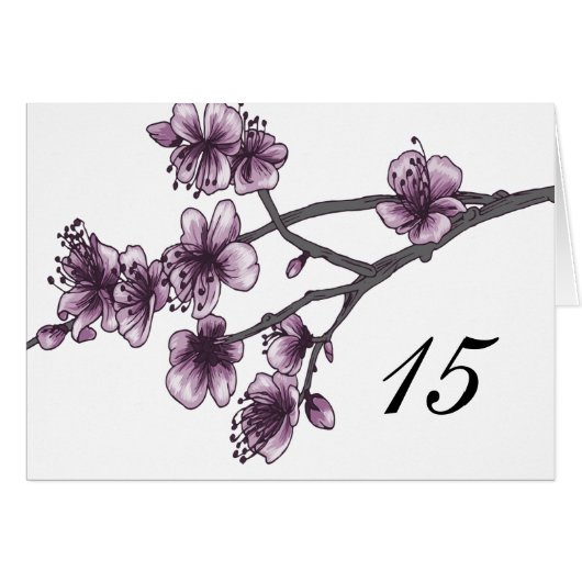Carte Numéro de table Purple Simple Cherry Blossom (Devant horizontal)