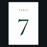 Carte Numéro de table verte Emeraude foncée<br><div class="desc">Vert émeraude foncé minimaliste,  carte numéro de table. Veuillez noter que les cartes de numéro de table doivent être numérotées et ajoutées au panier individuellement.</div>